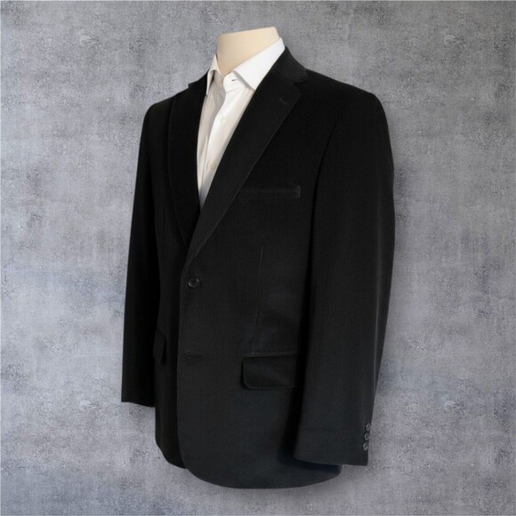 STATEMENTS Men's 46R Black Corduroy Cotton Blazer Sport Coat Two-Button Jacket